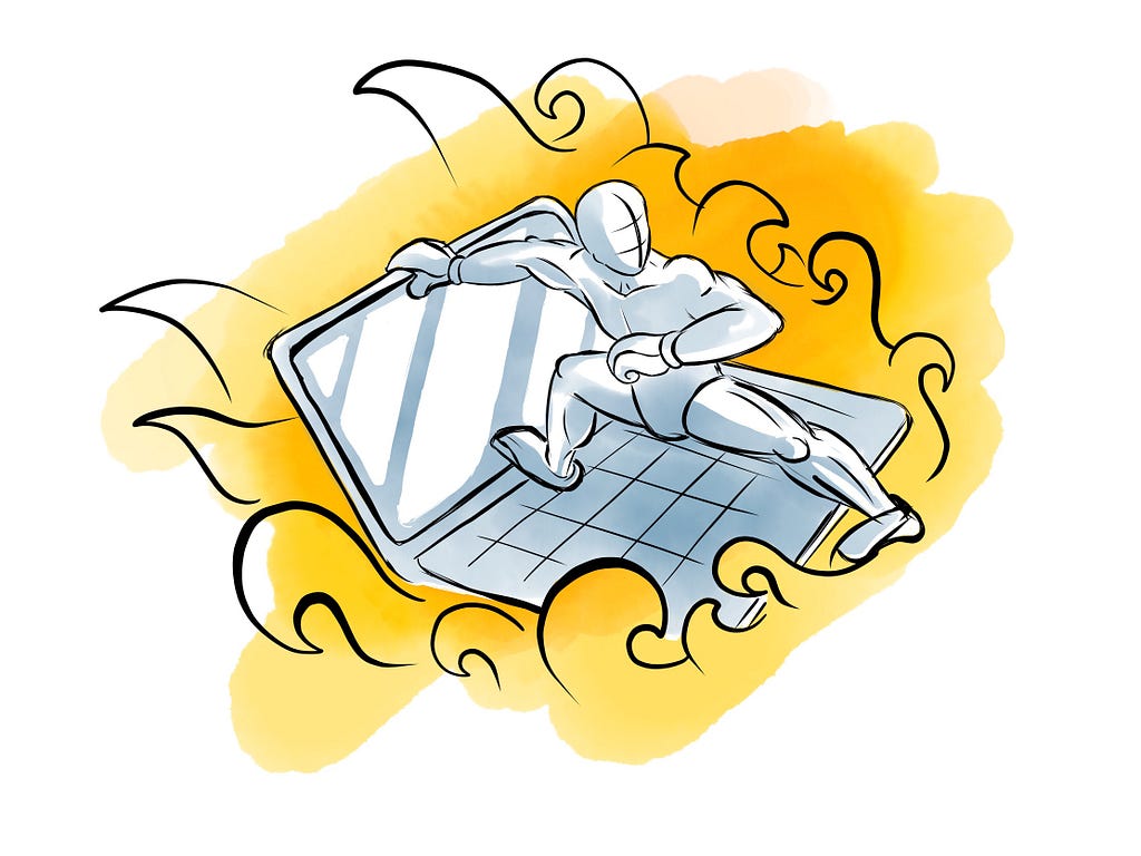 Illustration of a figure surfing on a laptop by Tomislav Jovanoski