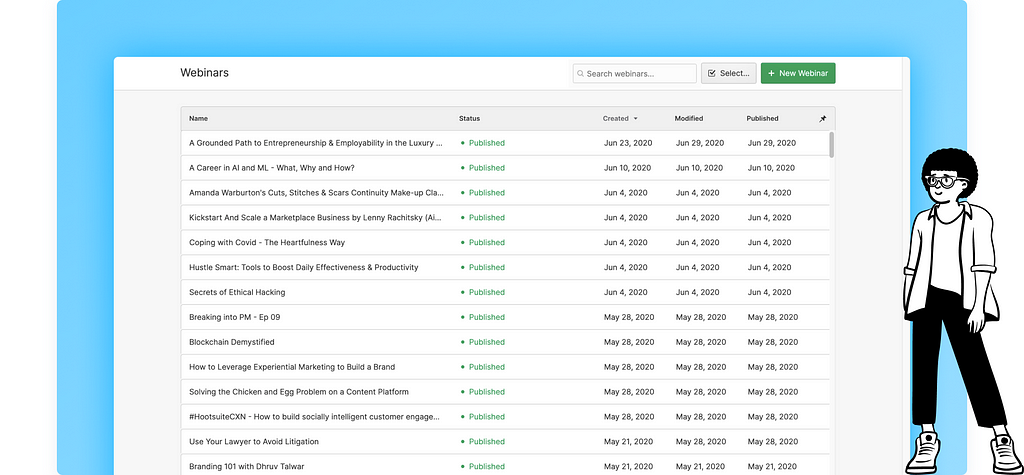 Webflow CMS interface for ‘TapChief Webinars’