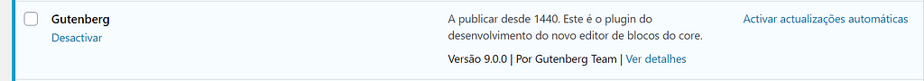 Gutenberg instalado no Wordpress