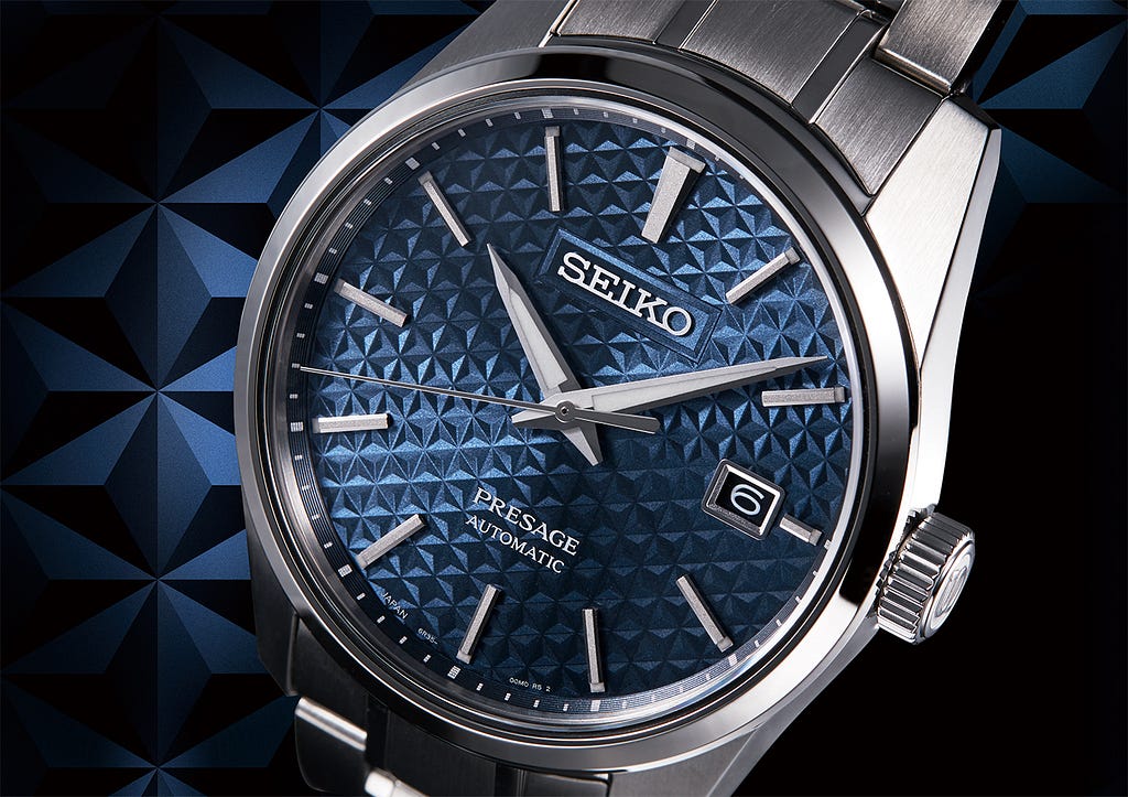 Hemp leaf pattern on the dial of the Seiko Presage Sharp Edge Series