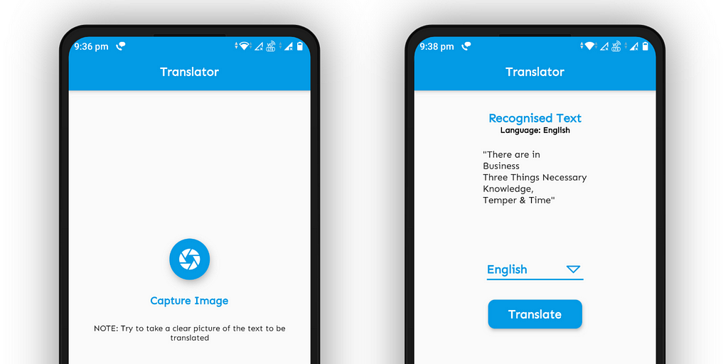 UI for the Flutter Translator App