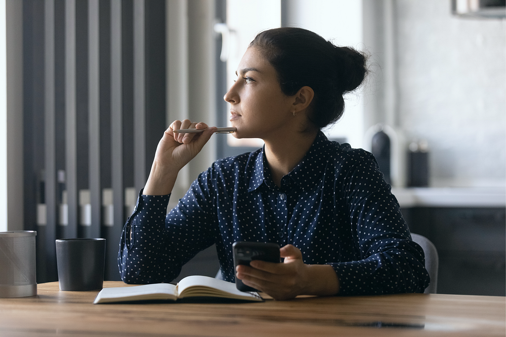 Young woman analyzing her motivation before choosing best suiting cyber security training