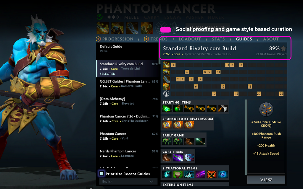 A screenshot of the guide selection UI in DotA 2.