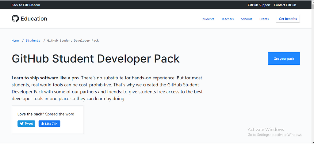 An image of GitHub student developer pack