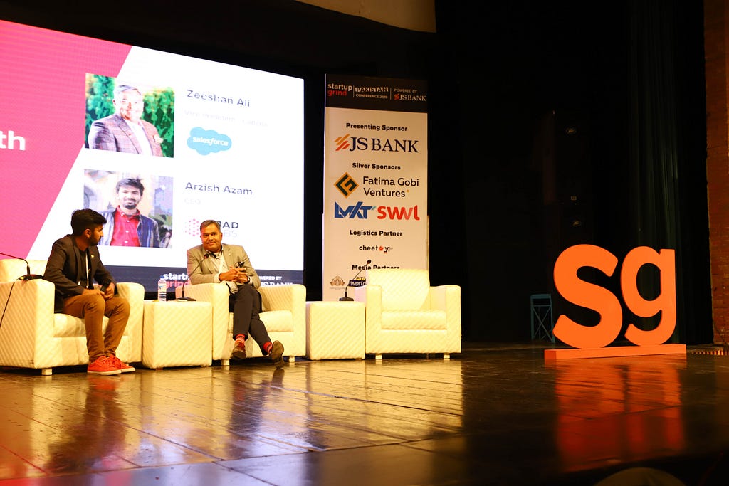 Zeeshan Ali in a fireside with Arzish Azam at Startup Grind Pakistan Conference in Islamabad on 5 November 2019
