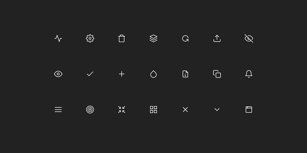 Icon library representation on a grid of 7 x 3.