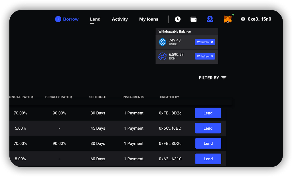 Now lenders can use the new Withdrawable Balance tool to withdraw their USDC.