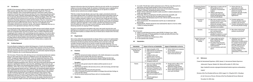 Screenshot of the project requirement document