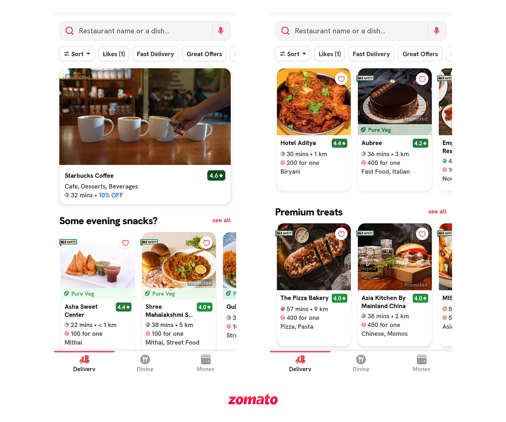 GIFs and images to showcase the dishes on Zomato