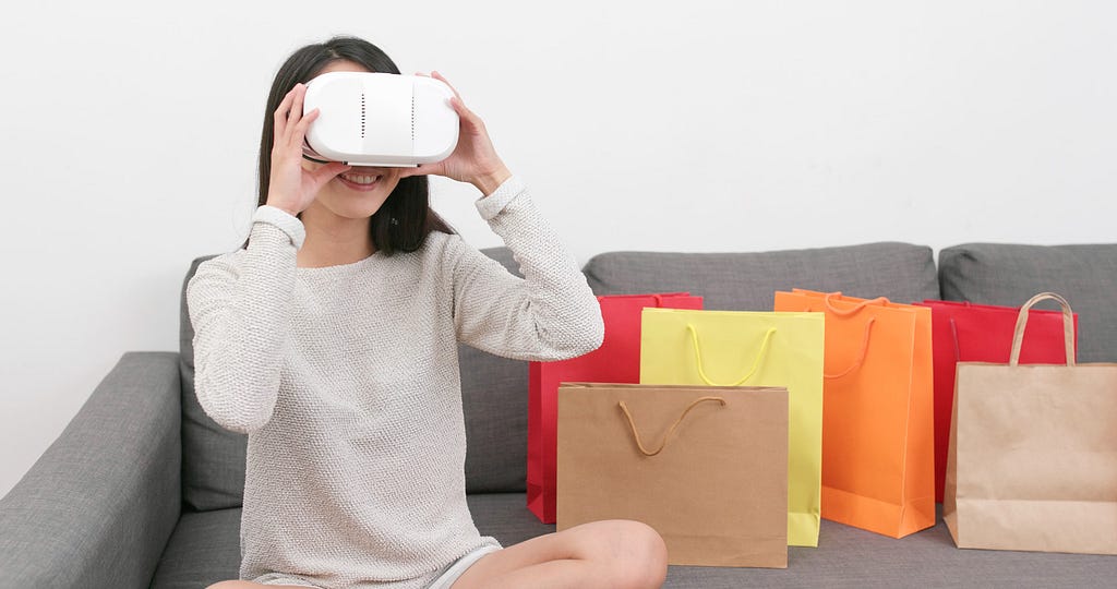 Lady shopping from home using VR