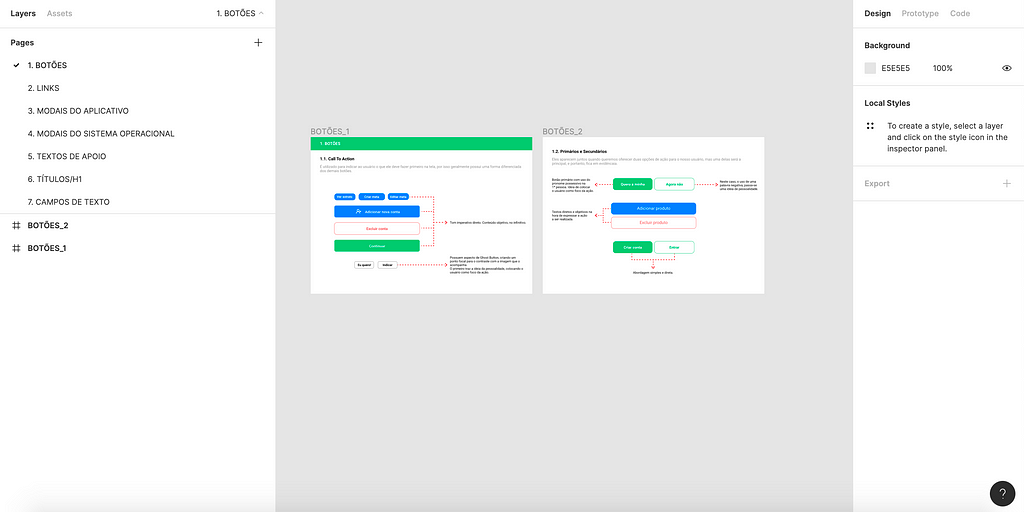 A screenshot from my content documentation on Figma. It shows some buttons and its utility, but it's not possible to read.