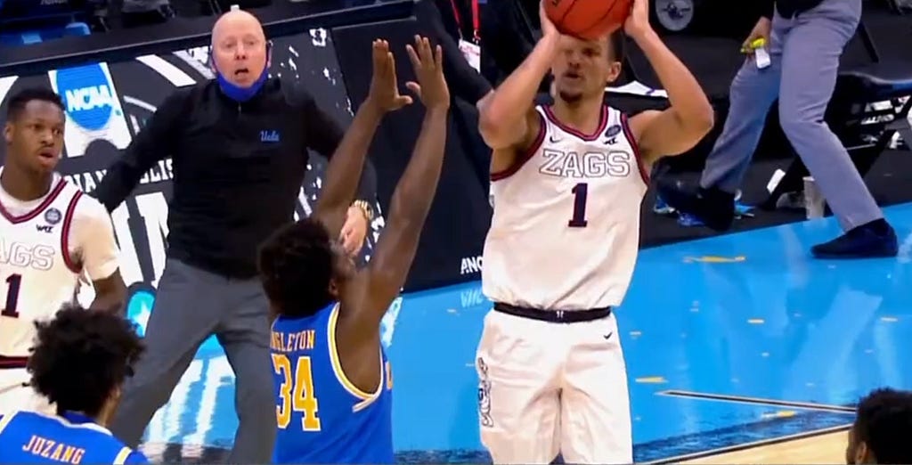 Jalen Suggs hit this miracle shot against Cinderella UCLA to send Gonzaga to the national championship game last March Madness.