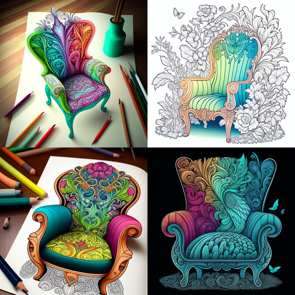 chair, coloring book