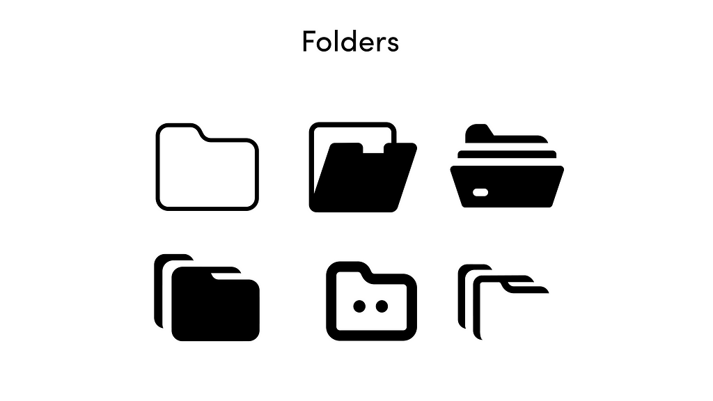 Iconography of “Folders”. It’s six examples of different manila folders.