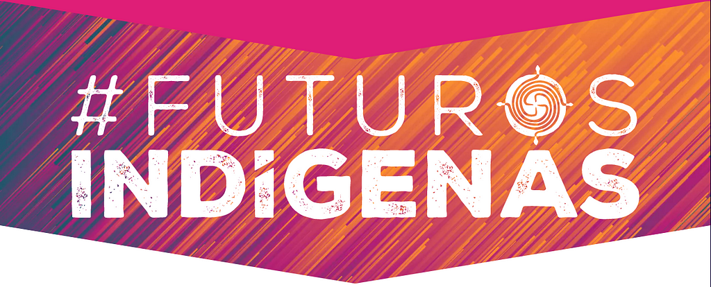 Texto: Futuros Indígenas, com um fundo em tons de roxo e laranja