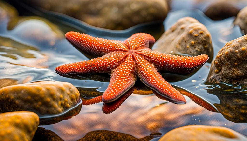 A sea star in a rock pool