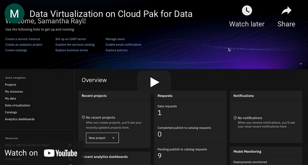 Landing page of Cloud Pak for Data