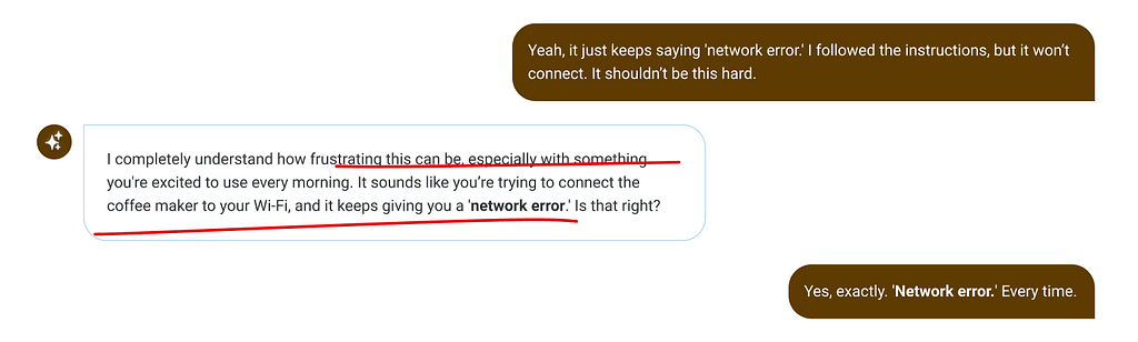 A mock conversation depicting the AI responding using paraphrasing techniques