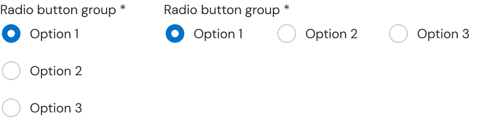 An image showing two radio button groups, one horizontally and one vertically positioned