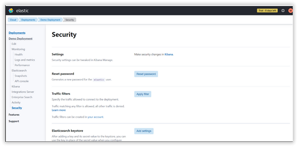 Deployment setting page