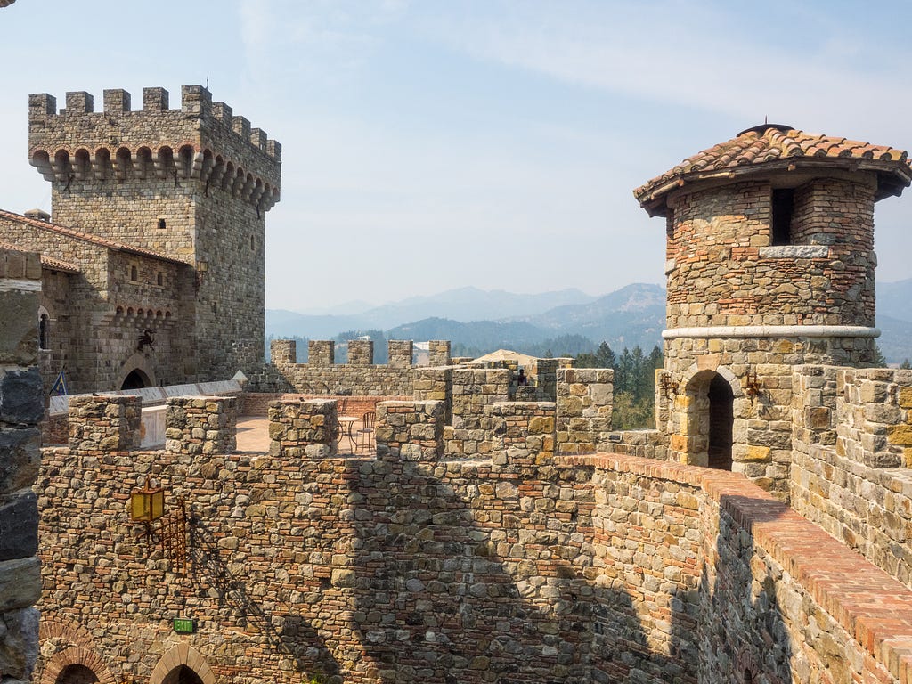 The Castello di Amorosa’s towers and battlements