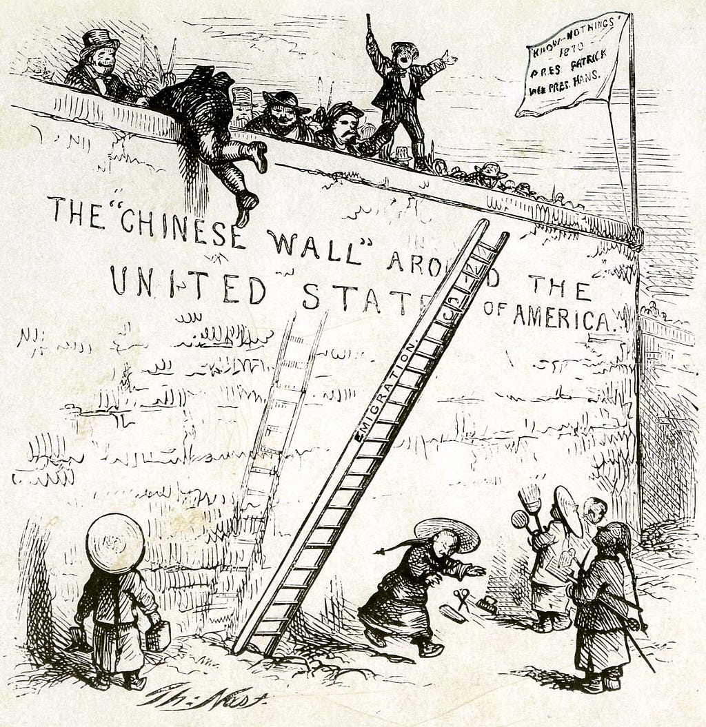 1870 political cartoon titled “Throwing Down the Ladder by Which They Rose.” Photo credit: Thomas Nast