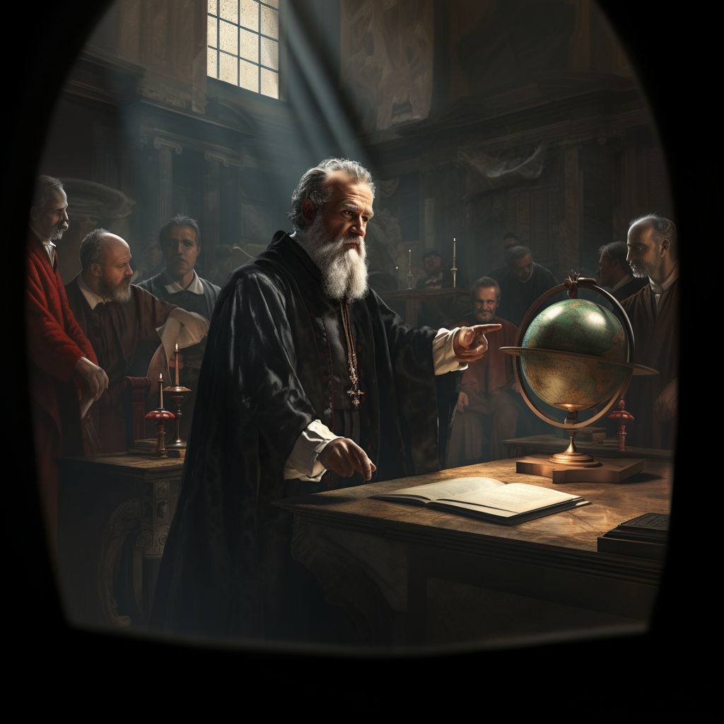 Galileo’s Inquisition re-imagined by Midjourney’s AI.