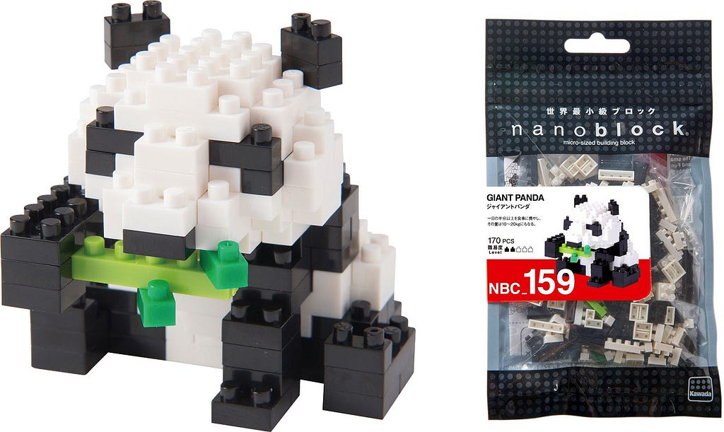 Miniature panda Nanoblock set and its packaging