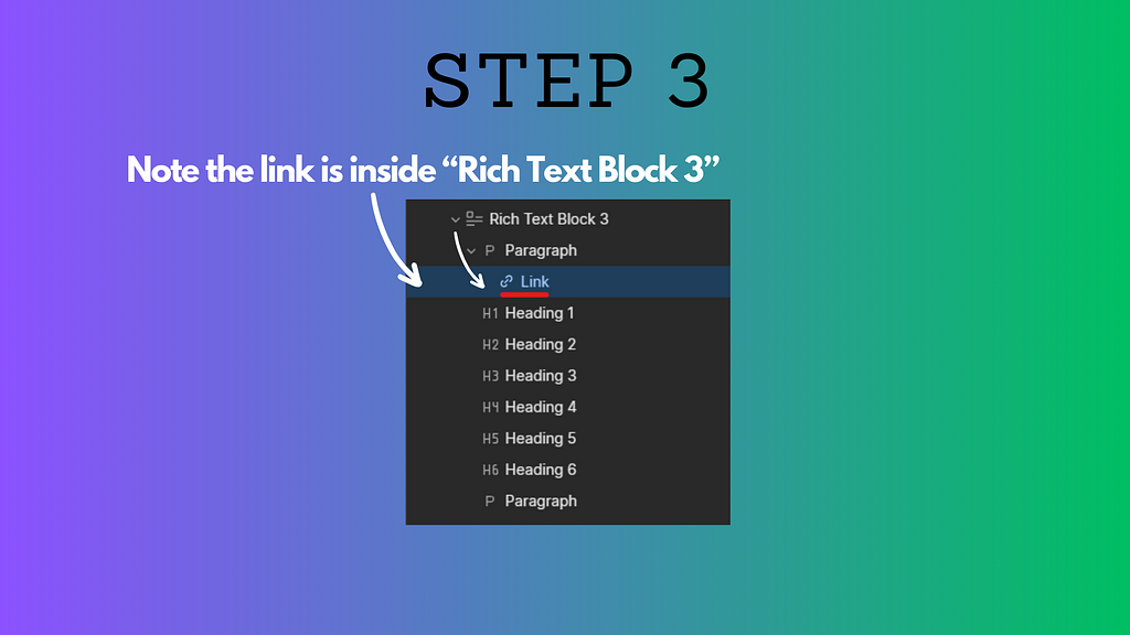 Selecting a Link Element contained within a Rich Text Element