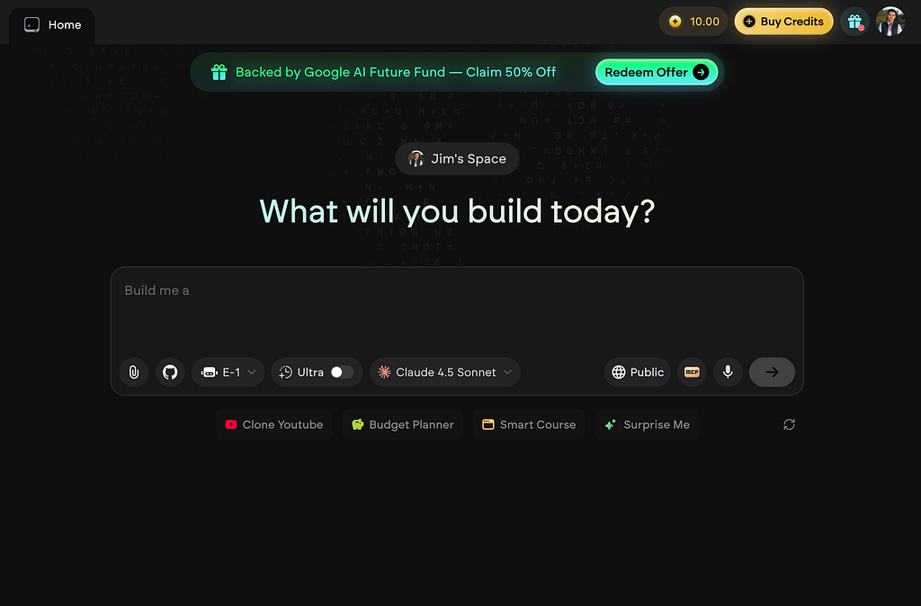 Emergent main dashboard