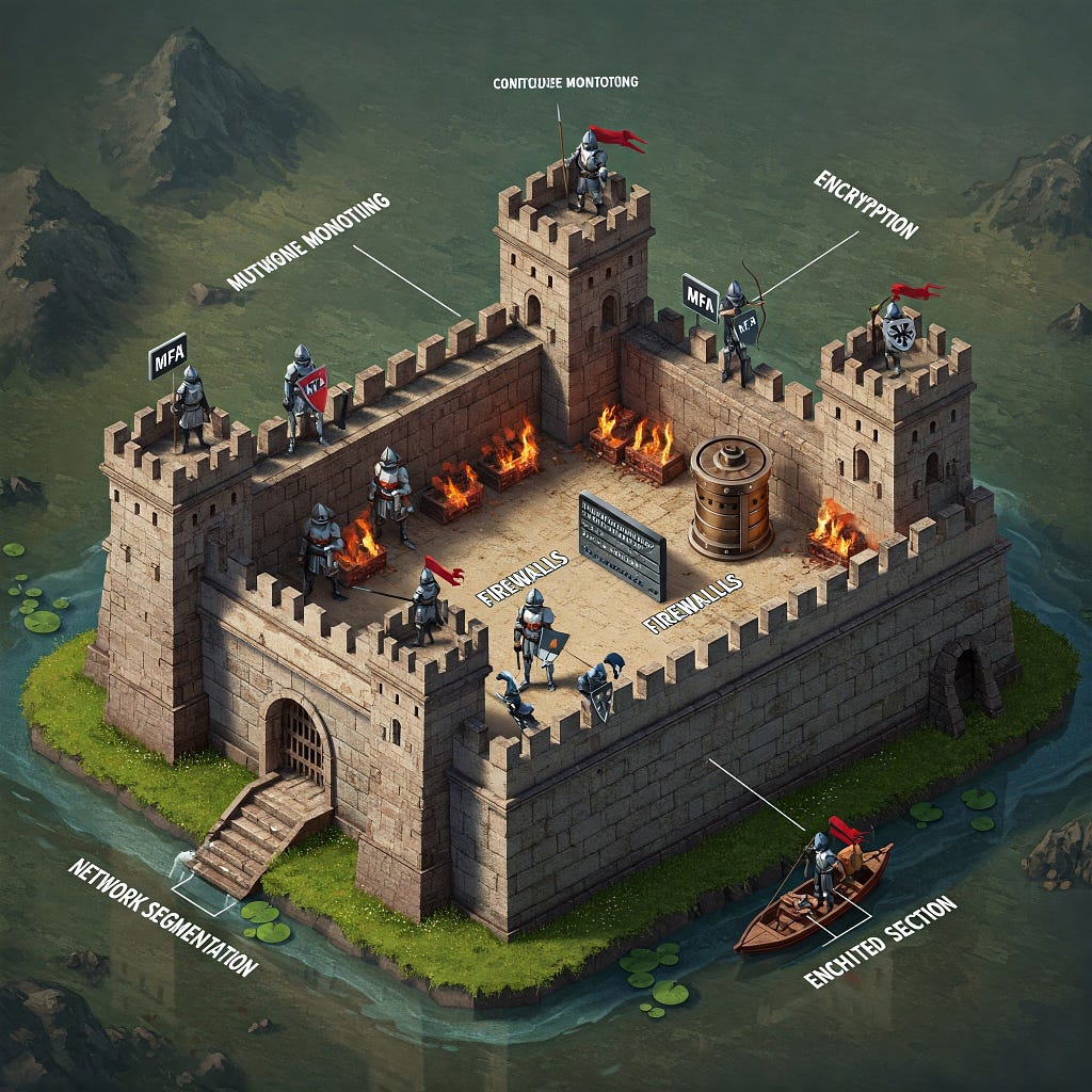 Fortress illustration representing multi-layered security best practices for MCP servers.