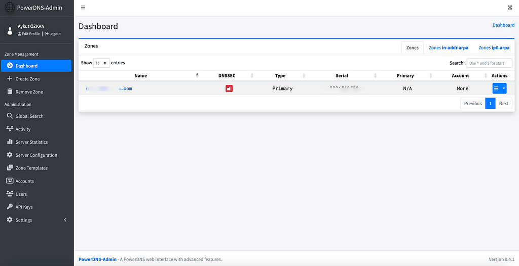 powerdns admin dashboard screenshot