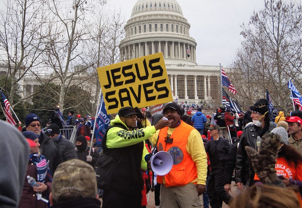 Jesus Saves banner near the US Capitol