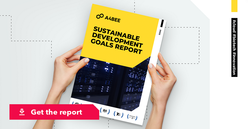 Hands with the report sustainable development goals report. Click the picture and get the report.