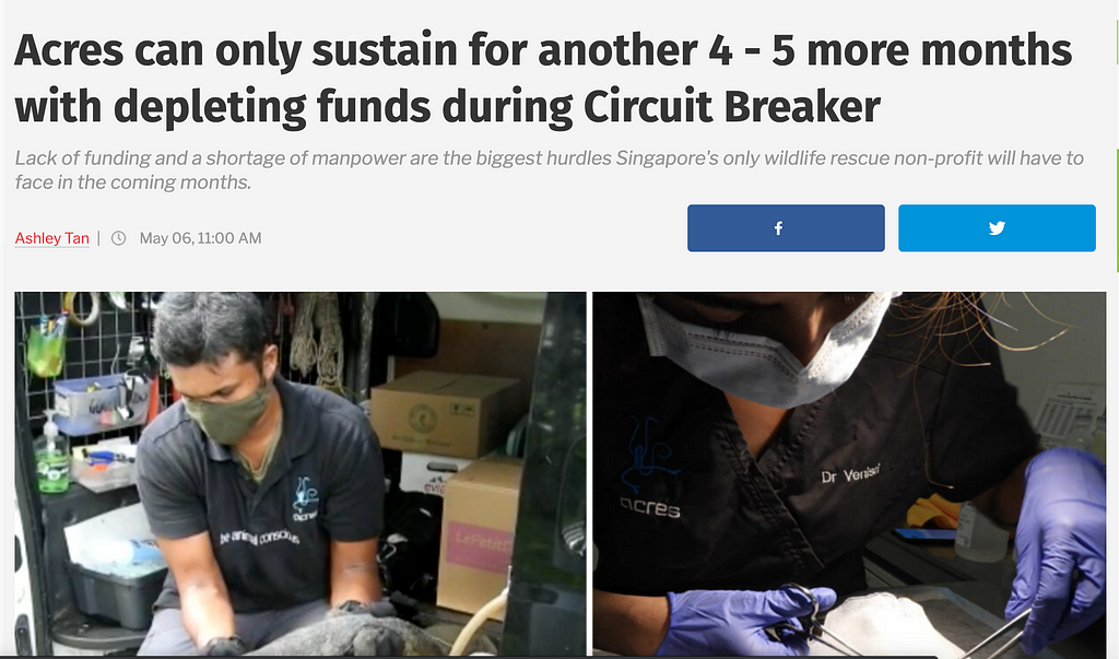 ACRES can only sustain for another 4–5 more months with depleting funds during Circuit Breaker