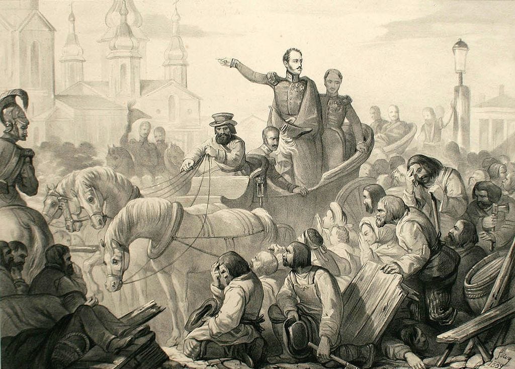 Emperor Nicholas I of Russia stopping a cholera riot.