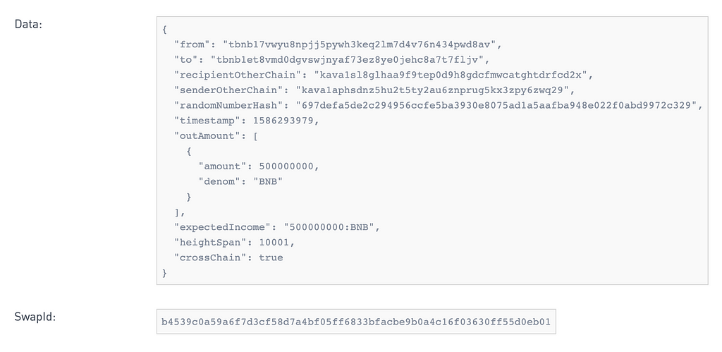 Create swap Binance Chain tx result data