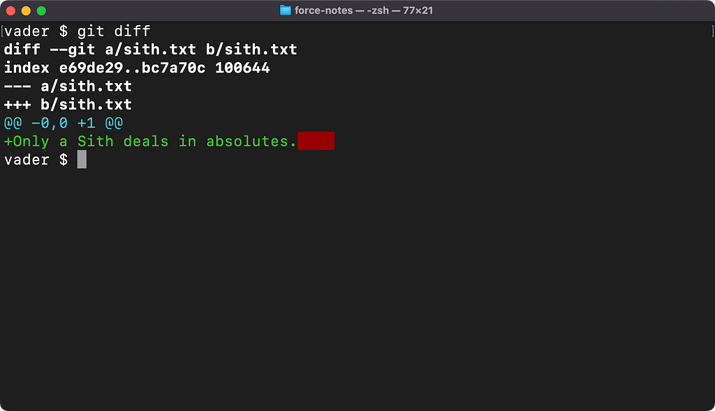 Terminal output highlight trailing whitespace in Git.