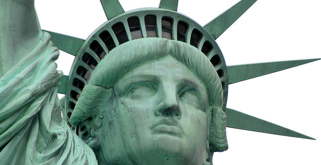 Closeup — head of Statue of Liberty