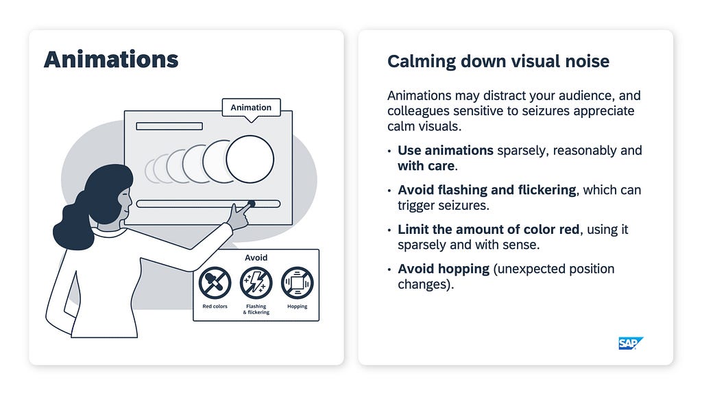 An example of the “Animations” card with instructions on how to calm down visual noise