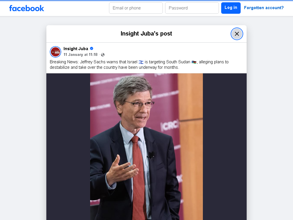 A screen grab of the claim as posted by Insight Juba