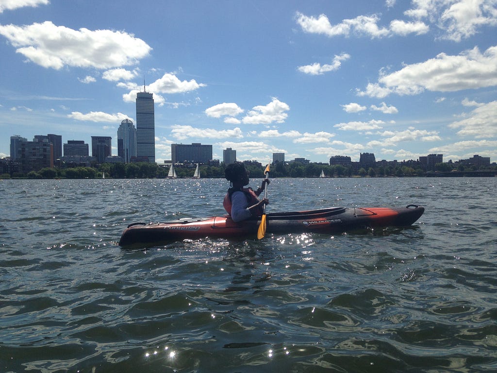 Kayaking on the Charles River in Boston, MA.