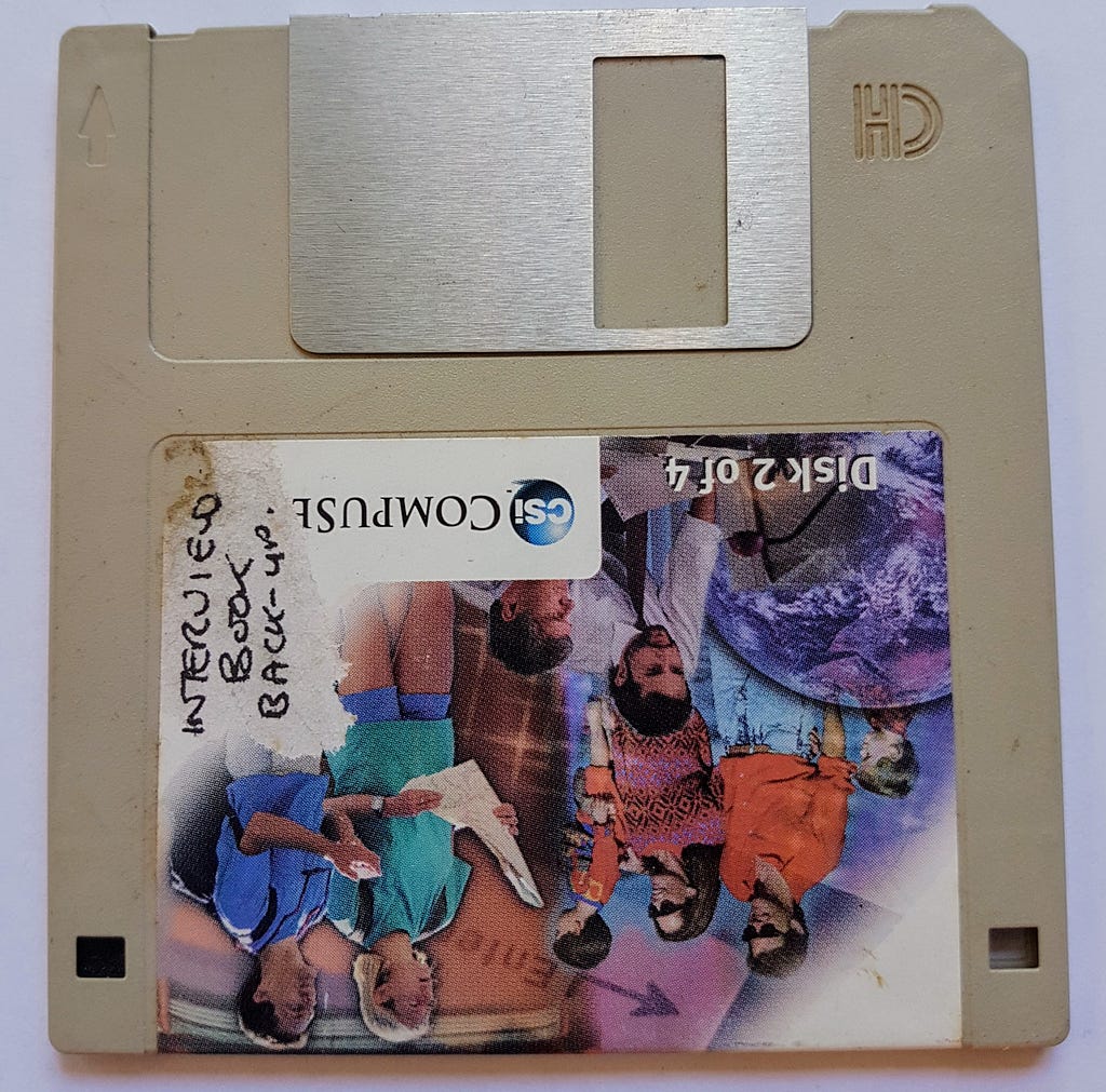 Picture of the floppy disk used for ‘Interview book back-up’