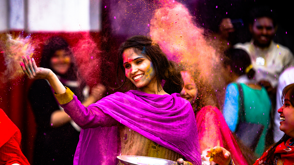 In Indian woman in traditional garb at a festival in India