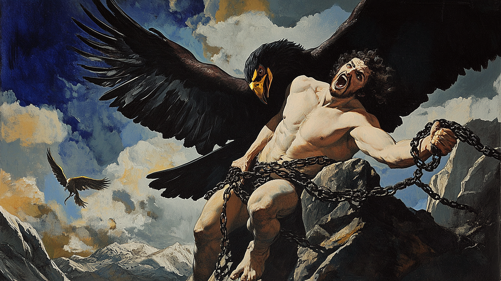 The gods punished Prometheus, the Greek Titan who stole fire, by chaining him to a mountain where an eagle consumes his liver every day.