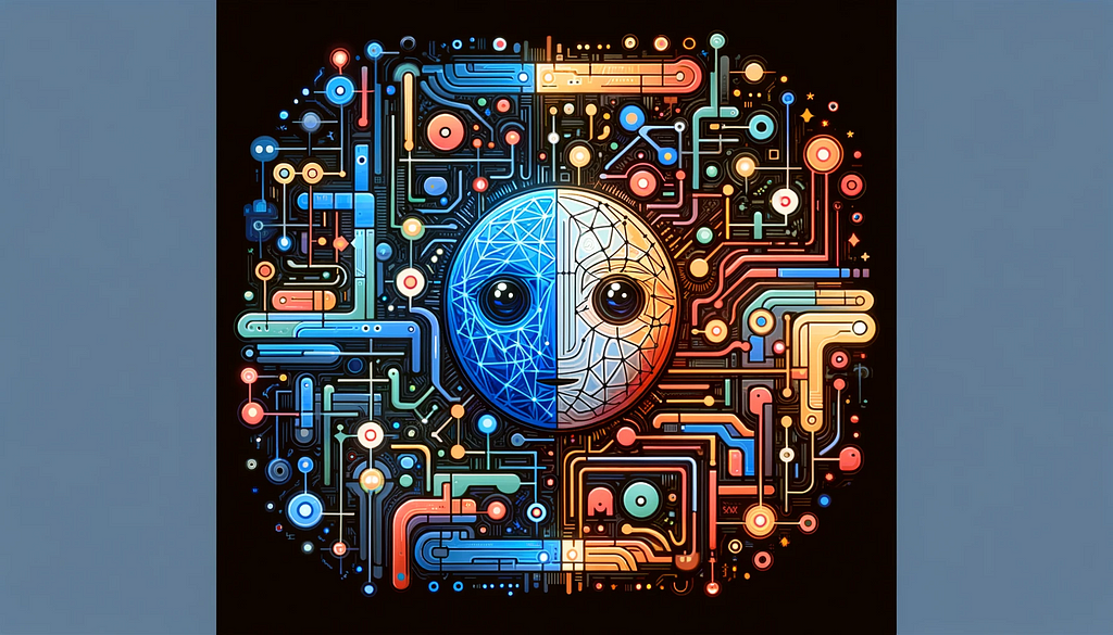 Conceptual image of AI collaboration, showcasing interconnected digital networks, AI motifs, and elements representing Google and Hugging Face in a unified design.