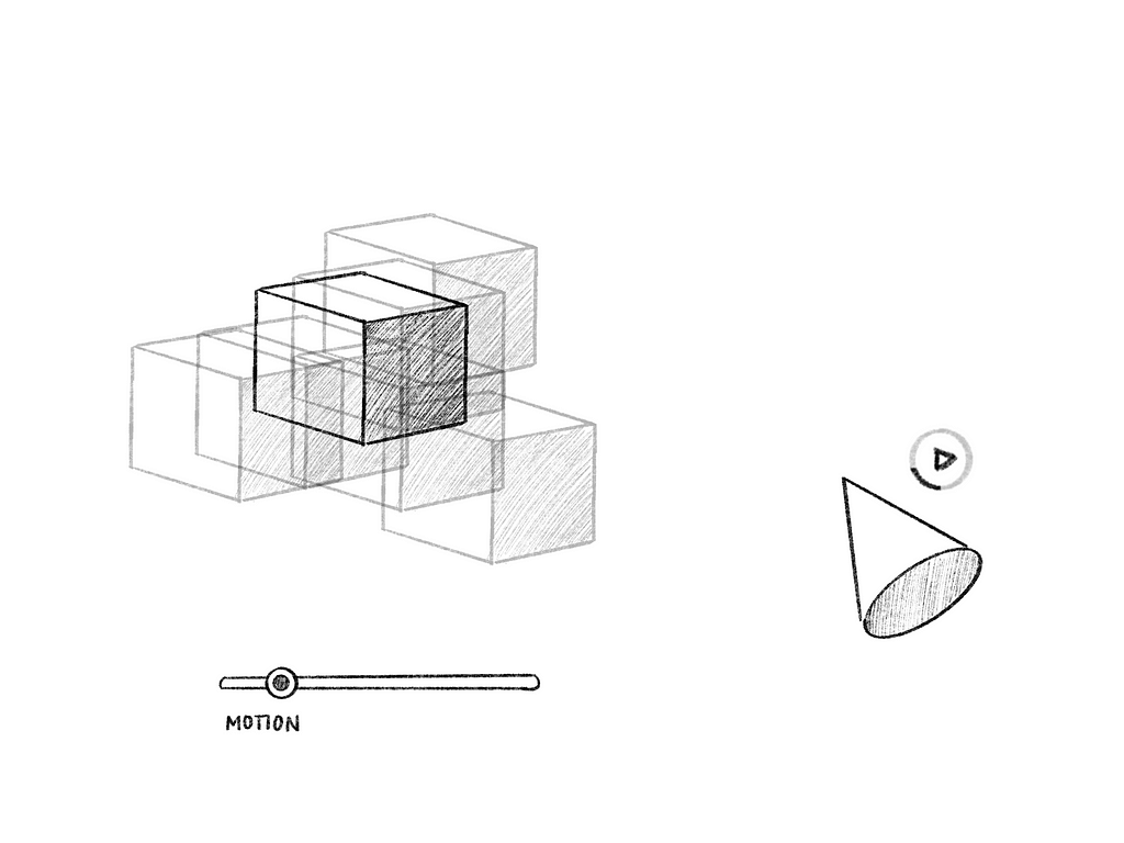 Sketch of a cube moving. There are also controls to determine level of motion