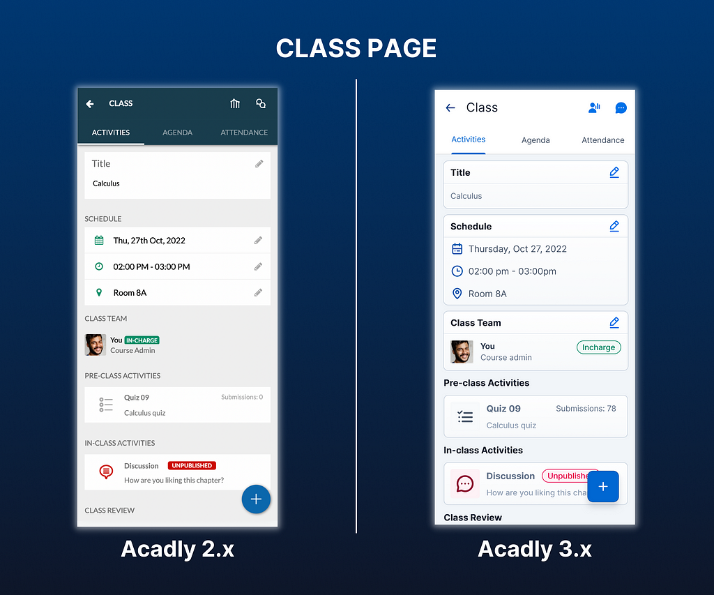 The new class page on Acadly 3.0