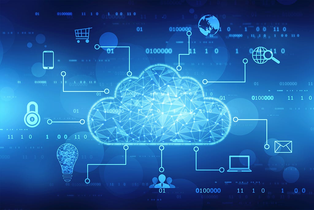 Sebuah gambar digital bentuk awan yang identik dengan simbol sistem Cloud. Mengilustrasikan bahwa artikel ini akan membahas profesi di bidang cloud computing.