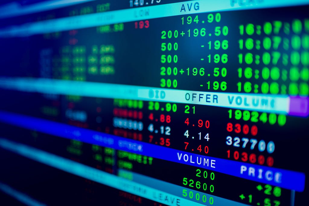 Stock exchange market business concept with selective focus effect. Display of Stock market quotes.